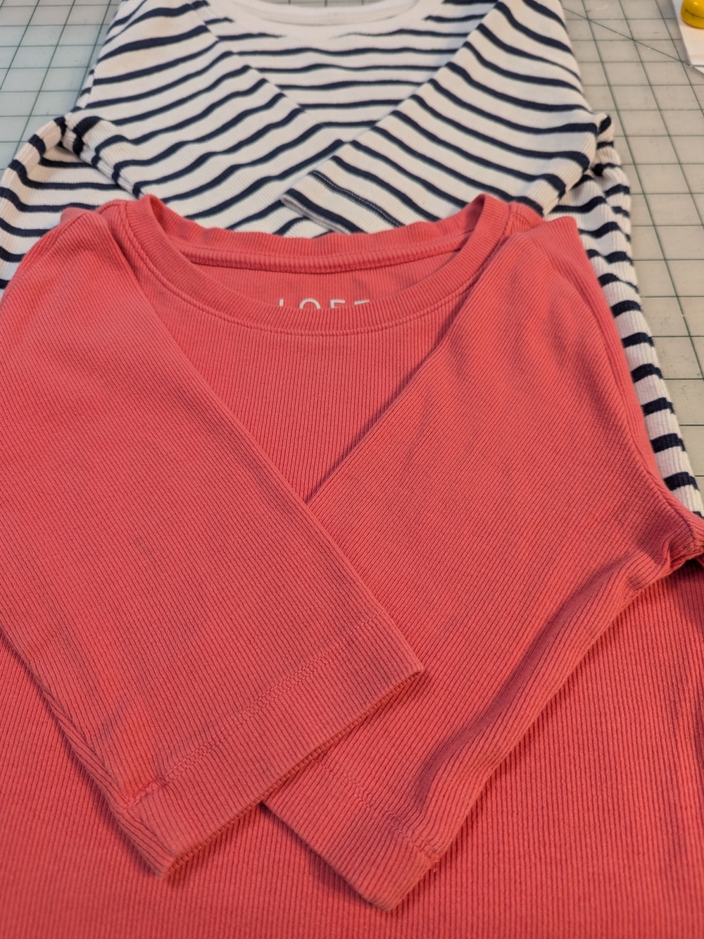 LOFT Coral Ribbed Crewneck T-shirt And Navy Blue Striped